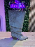 Khaki suède slouch laarzen met wijde schacht - Khaki
