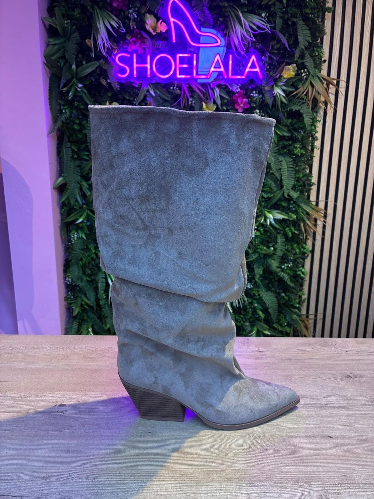 Khaki suède slouch laarzen met wijde schacht - Khaki
