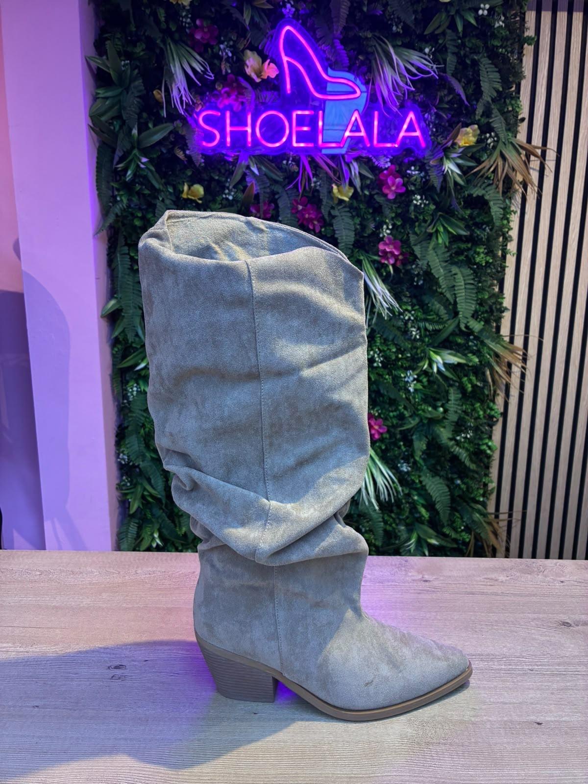 Suède slouch cowboy laarzen - Khaki