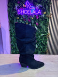 Suède slouch cowboy laarzen - Zwart
