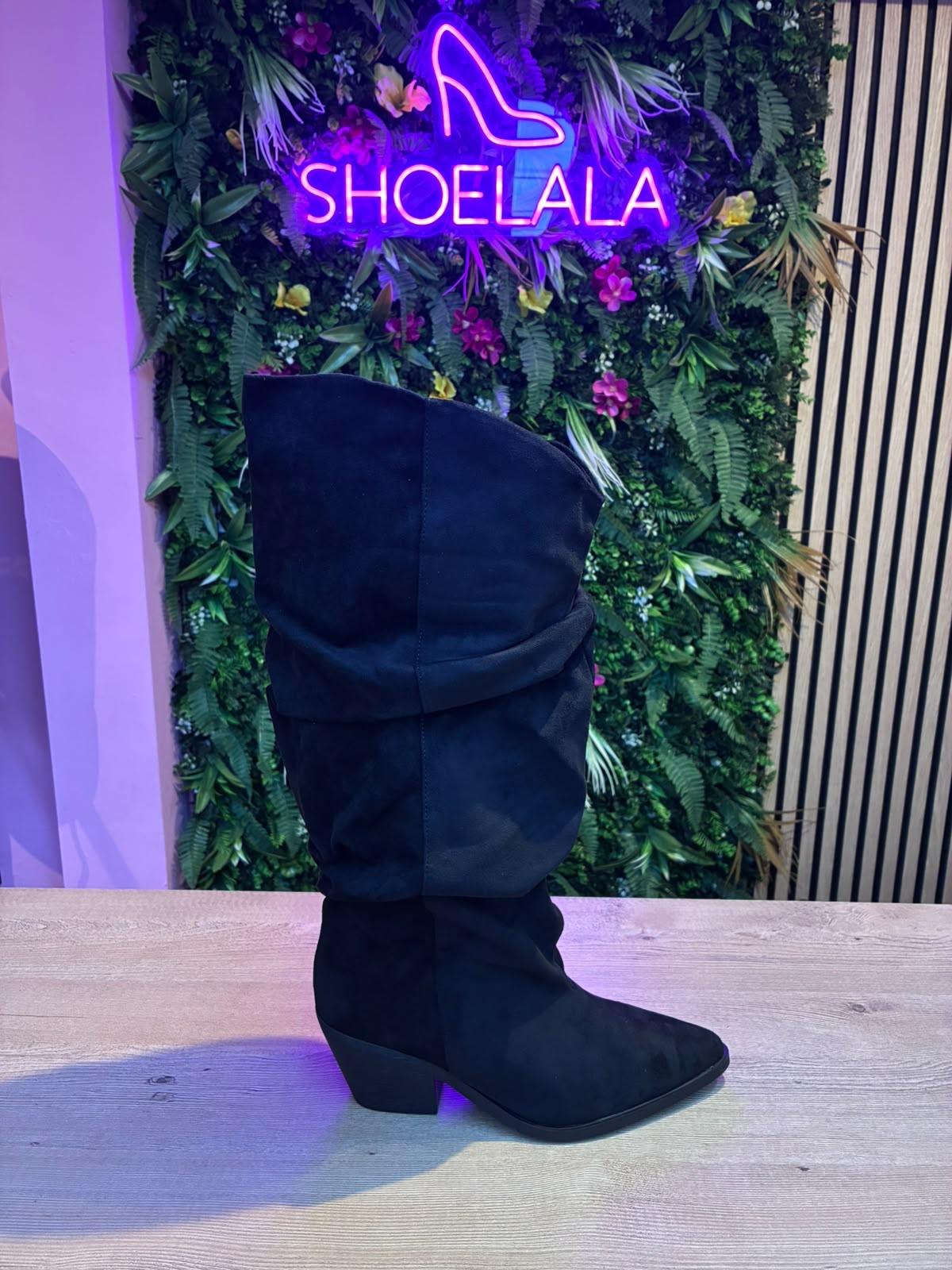 Suède slouch cowboy laarzen - Zwart